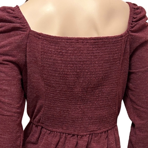 Anthropologie Moon River Peplum Top Blouse Heather Burgundy Ruched Shirred Back - Picture 9 of 16